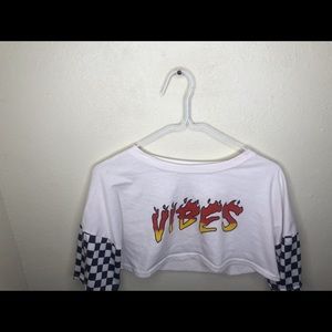 checkered flame crop top .